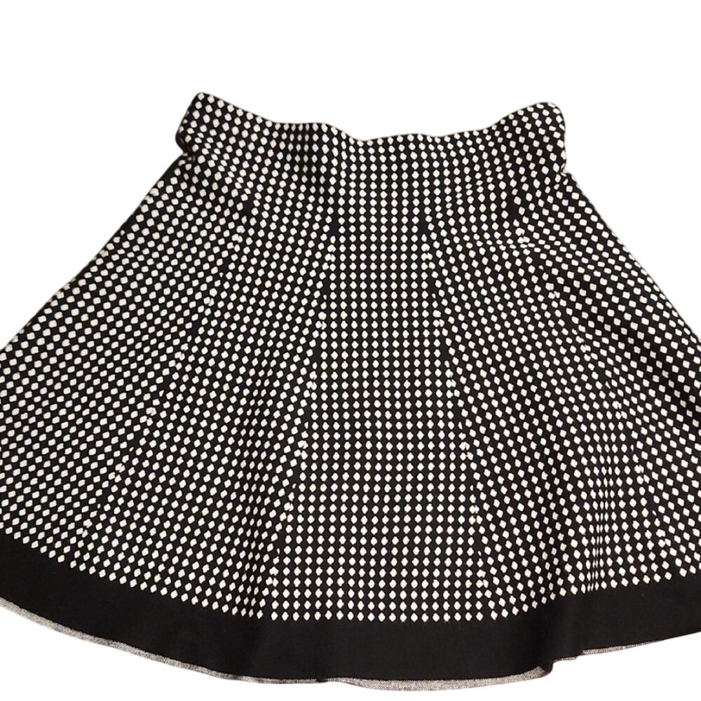 NEW Black and Ivory Cream Diamond Dot Print SWEATER Pull On Stretch skirt Sz L